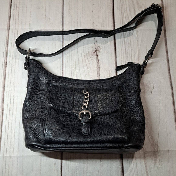 Giani Bernini Pebble Black Leather Hobo Chain Belt Purse - Picture 8 of 11